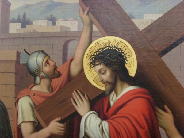 schilderij-Kruiswegstatie-neogotisch-Jesus--romeinse-soldaten-oil-canvas-2-station of the cross-painting-00005